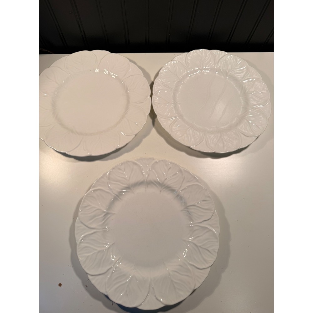 Coalport Countryware Dinner Plates Set of3 White Cabbage Leaf Bone China 10.75in